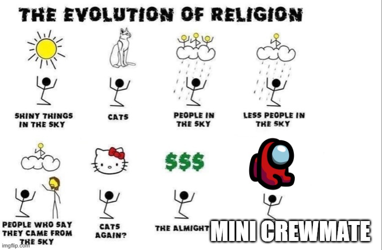 the evolution of religion | MINI CREWMATE | image tagged in the evolution of religion | made w/ Imgflip meme maker