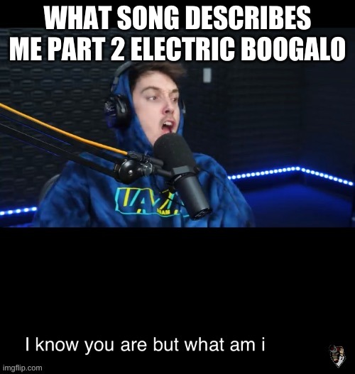 I know what you are but what am i | WHAT SONG DESCRIBES ME PART 2 ELECTRIC BOOGALO | image tagged in i know what you are but what am i | made w/ Imgflip meme maker