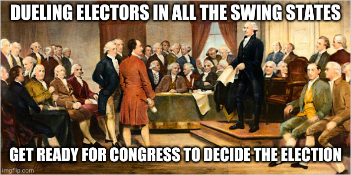 Dueling electors in the swing states | DUELING ELECTORS IN ALL THE SWING STATES; GET READY FOR CONGRESS TO DECIDE THE ELECTION | image tagged in electoral college,election 2020 | made w/ Imgflip meme maker