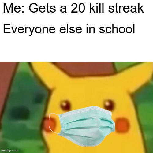 You know what happened | Me: Gets a 20 kill streak; Everyone else in school | image tagged in memes,surprised pikachu,school | made w/ Imgflip meme maker