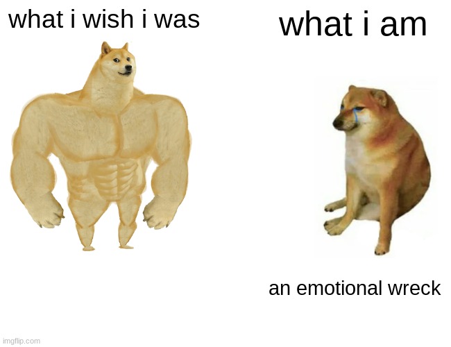 Buff Doge vs. Cheems Meme | what i wish i was; what i am; an emotional wreck | image tagged in memes,buff doge vs cheems | made w/ Imgflip meme maker