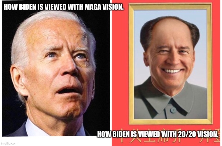 HOW BIDEN IS VIEWED WITH MAGA VISION. HOW BIDEN IS VIEWED WITH 20/20 VISION. | made w/ Imgflip meme maker