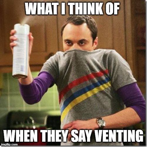 vent freshener sheldon cooper |  WHAT I THINK OF; WHEN THEY SAY VENTING | image tagged in air freshener sheldon cooper | made w/ Imgflip meme maker