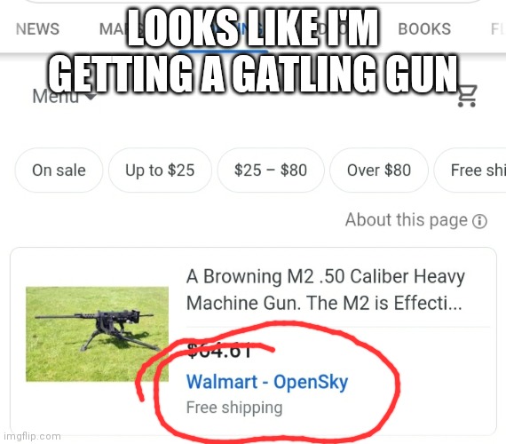 Gatling gun | LOOKS LIKE I'M GETTING A GATLING GUN | image tagged in guns,walmart | made w/ Imgflip meme maker