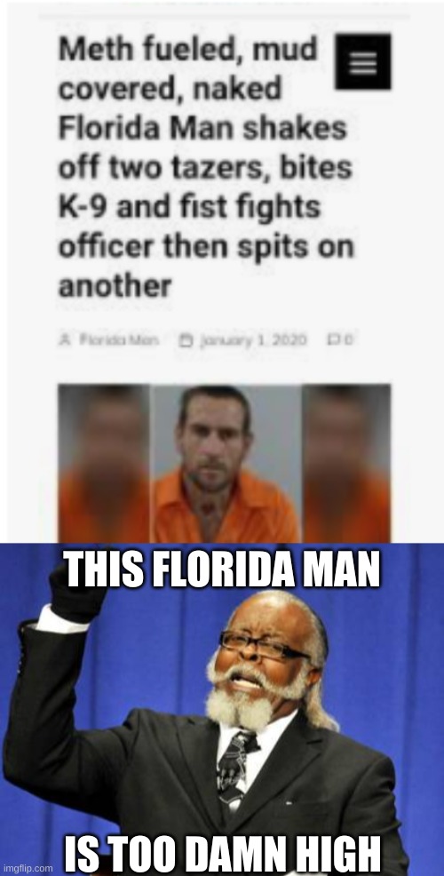 I have used this meme in a different way | THIS FLORIDA MAN; IS TOO DAMN HIGH | image tagged in memes,too damn high | made w/ Imgflip meme maker