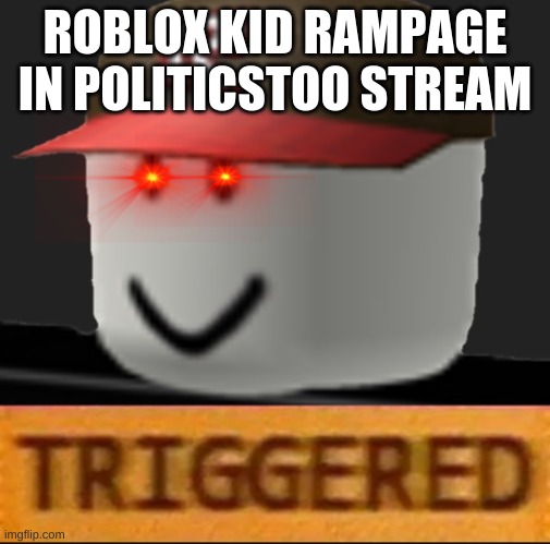 Roblox Triggered | ROBLOX KID RAMPAGE IN POLITICSTOO STREAM | image tagged in roblox triggered,rampage | made w/ Imgflip meme maker