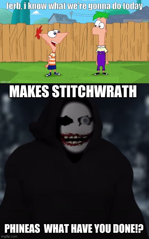 Phineas what have you done!? | MAKES STITCHWRATH; PHINEAS  WHAT HAVE YOU DONE!? | image tagged in ferb i know what we re gonna do today | made w/ Imgflip meme maker