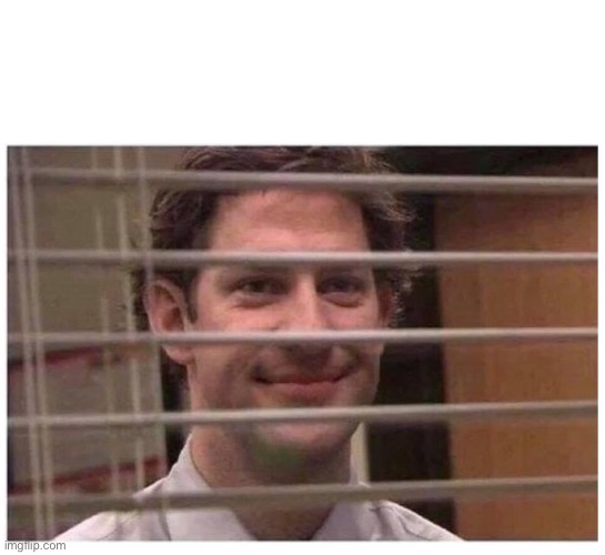 JIM FROM THE OFFICE PEEPING BLANK | image tagged in jim from the office peeping blank | made w/ Imgflip meme maker