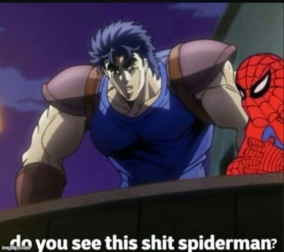JoJo Do you see this shit Spider-Man? | image tagged in jojo do you see this shit spider-man | made w/ Imgflip meme maker