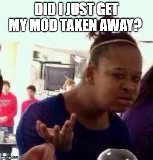 Bruh | DID I JUST GET MY MOD TAKEN AWAY? | image tagged in bruh | made w/ Imgflip meme maker