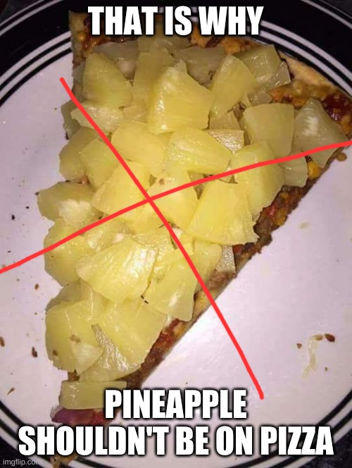 Pineapple pizza | THAT IS WHY PINEAPPLE SHOULDN'T BE ON PIZZA | image tagged in pineapple pizza | made w/ Imgflip meme maker
