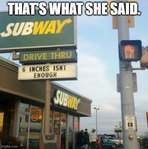 What she said. | THAT'S WHAT SHE SAID. | image tagged in fast food,subway | made w/ Imgflip meme maker