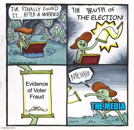 The Scroll Of Truth Meme | 6 WEEKS; THE ELECTION! Evidence of Voter Fraud; THE MEDIA | image tagged in memes,the scroll of truth,mainstream media,political meme,election 2020,voter fraud | made w/ Imgflip meme maker