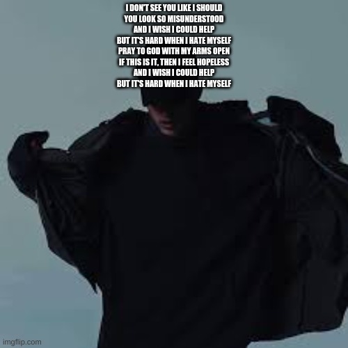 R.I.P | I DON'T SEE YOU LIKE I SHOULD
YOU LOOK SO MISUNDERSTOOD
AND I WISH I COULD HELP
BUT IT'S HARD WHEN I HATE MYSELF
PRAY TO GOD WITH MY ARMS OPEN
IF THIS IS IT, THEN I FEEL HOPELESS
AND I WISH I COULD HELP
BUT IT'S HARD WHEN I HATE MYSELF | image tagged in nfs template | made w/ Imgflip meme maker