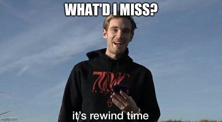 PewDiePie rewind time | WHAT'D I MISS? | image tagged in pewdiepie rewind time | made w/ Imgflip meme maker