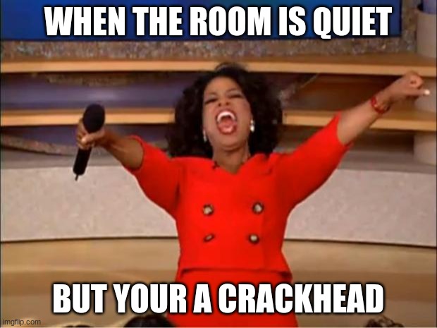 Room is quiet | WHEN THE ROOM IS QUIET; BUT YOUR A CRACKHEAD | image tagged in memes,oprah you get a | made w/ Imgflip meme maker