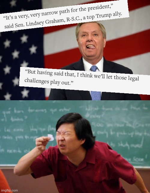 [After the Electoral College voted, natch] | image tagged in lindsey graham tongue,tiny piece of paper,election 2020,2020 elections,lindsey graham,scumbag republicans | made w/ Imgflip meme maker