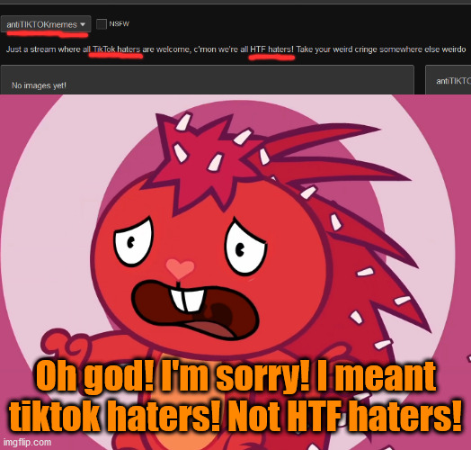 I accidentaly said HTF haters instead of TikTok haters, i mixed them up, sry about that, it's on me | Oh god! I'm sorry! I meant tiktok haters! Not HTF haters! | image tagged in blank white template | made w/ Imgflip meme maker
