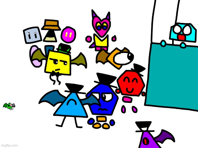 The entire shape squad | image tagged in the backstory is actually very dark,figure it out | made w/ Imgflip meme maker