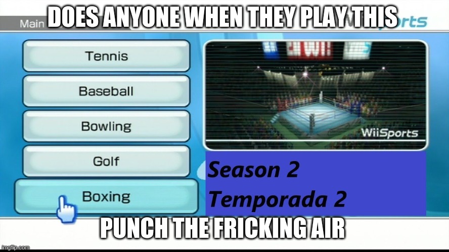 Wii Sports Boxing | DOES ANYONE WHEN THEY PLAY THIS; PUNCH THE FRICKING AIR | image tagged in wii sports boxing,rage | made w/ Imgflip meme maker