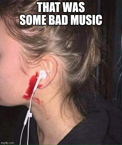 Ear Bleed | THAT WAS SOME BAD MUSIC | image tagged in ear bleed | made w/ Imgflip meme maker
