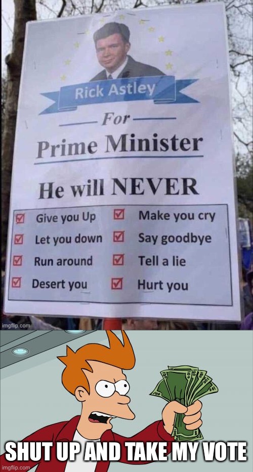 SHUT UP AND TAKE MY VOTE | image tagged in memes,shut up and take my money fry | made w/ Imgflip meme maker