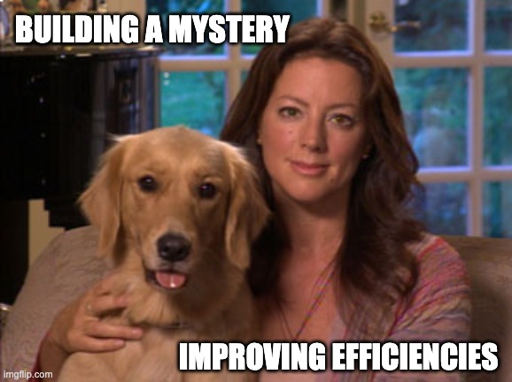 Improving Efficiencies | BUILDING A MYSTERY; IMPROVING EFFICIENCIES | image tagged in sarah mclachlan | made w/ Imgflip meme maker