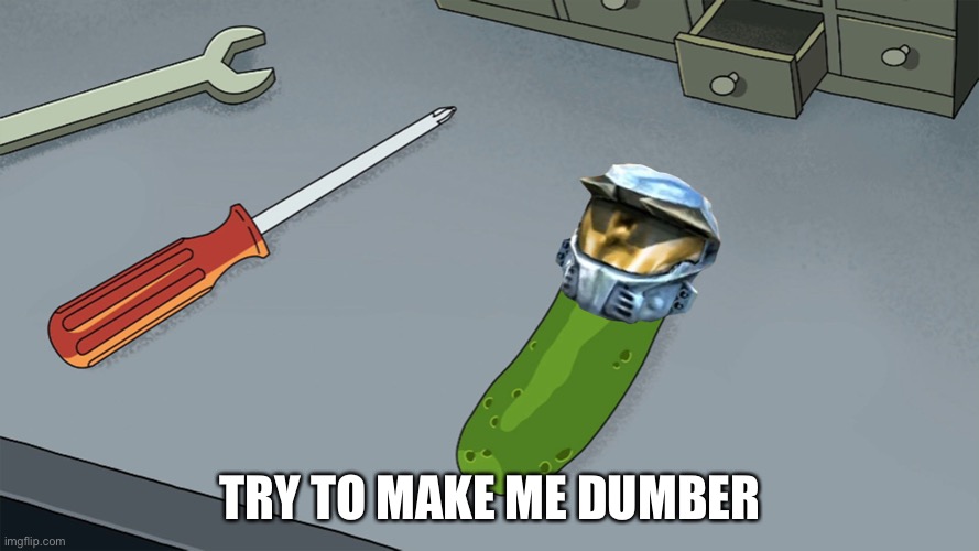 Pickle Church | TRY TO MAKE ME DUMBER | image tagged in pickle church | made w/ Imgflip meme maker