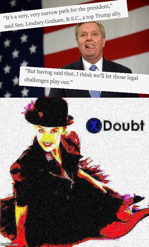 yuh huh | image tagged in lindsey graham narrow path,kylie x doubt 15 2 deep-fried 1,electoral college,election 2020,2020 elections,doubt | made w/ Imgflip meme maker