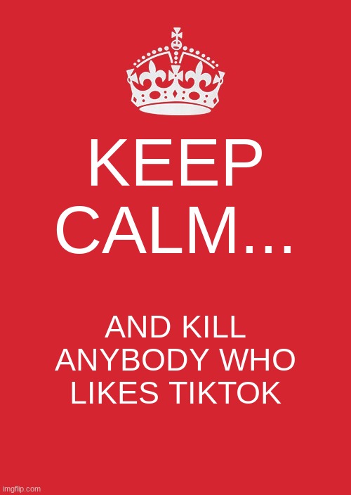 Kill anybody who like TikTok...  even if it's your mom or dad | KEEP CALM... AND KILL ANYBODY WHO LIKES TIKTOK | image tagged in memes,keep calm and carry on red | made w/ Imgflip meme maker