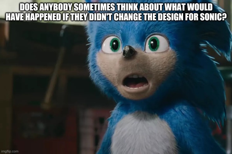 Old sonic | DOES ANYBODY SOMETIMES THINK ABOUT WHAT WOULD HAVE HAPPENED IF THEY DIDN'T CHANGE THE DESIGN FOR SONIC? | image tagged in old sonic | made w/ Imgflip meme maker