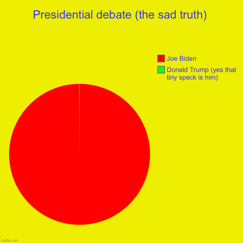Sad truth | Presidential debate (the sad truth) | Donald Trump (yes that tiny speck is him), Joe Biden | image tagged in charts,pie charts | made w/ Imgflip chart maker