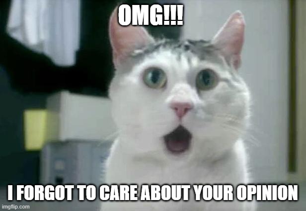 if only i cared |  OMG!!! I FORGOT TO CARE ABOUT YOUR OPINION | image tagged in memes,omg cat,so what,i don't care,whatever,yawn | made w/ Imgflip meme maker