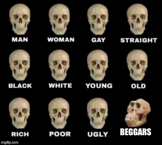idiot skull | BEGGARS | image tagged in idiot skull | made w/ Imgflip meme maker
