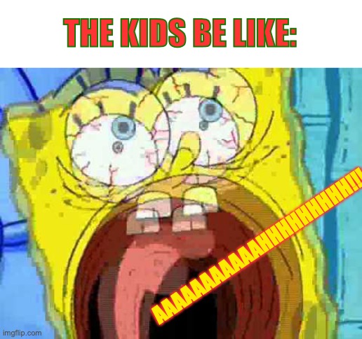 Kids be like in christmas. | THE KIDS BE LIKE: AAAAAAAAAAAHHHHHHHHH!!! | image tagged in spongebob screaming,kids,be like,christmas,screaming,spongebob squarepants | made w/ Imgflip meme maker
