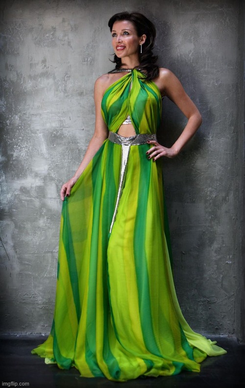 in green | image tagged in dannii green dress,green,smile,dress,pretty woman,beautiful woman | made w/ Imgflip meme maker