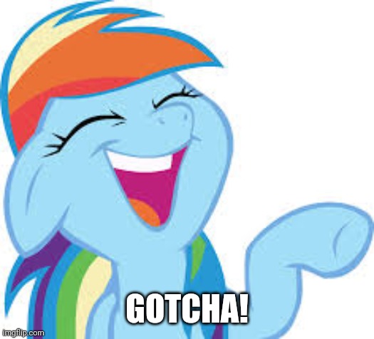 Rainbow Dash laughing | GOTCHA! | image tagged in rainbow dash laughing | made w/ Imgflip meme maker