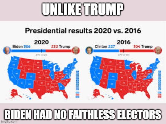 Biden defeated Trump even in their Electoral College votes (306 - 304) | UNLIKE TRUMP; BIDEN HAD NO FAITHLESS ELECTORS | image tagged in trump,election 2020,voter fraud,loser | made w/ Imgflip meme maker