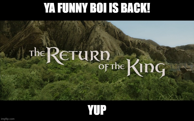 The Return | YA FUNNY BOI IS BACK! YUP | image tagged in return of the king | made w/ Imgflip meme maker