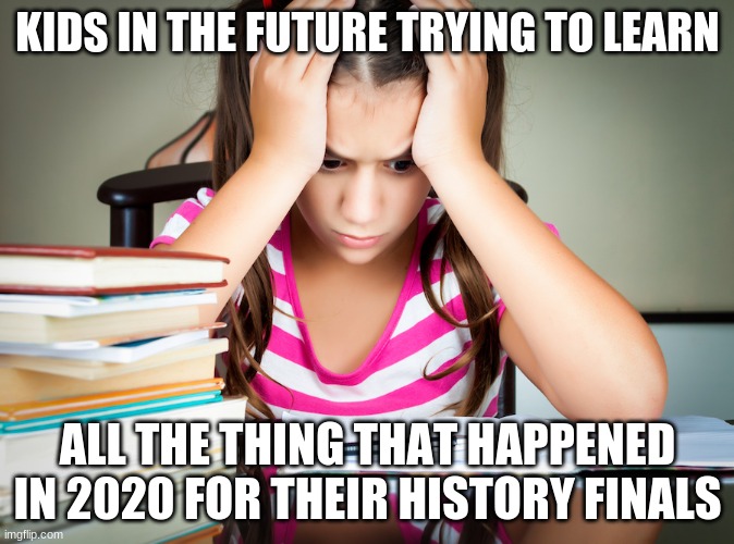 KIDS IN THE FUTURE TRYING TO LEARN; ALL THE THING THAT HAPPENED IN 2020 FOR THEIR HISTORY FINALS | image tagged in memes | made w/ Imgflip meme maker