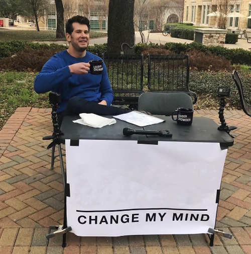 Change My Mind Crowder with fixed textboxes Blank Meme Template