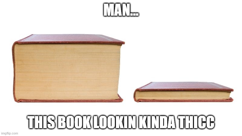 thicc | MAN... THIS BOOK LOOKIN KINDA THICC | image tagged in thick book thin book | made w/ Imgflip meme maker