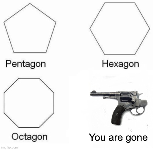 Bye bye | You are gone | image tagged in memes,pentagon hexagon octagon,gun,bye bye | made w/ Imgflip meme maker