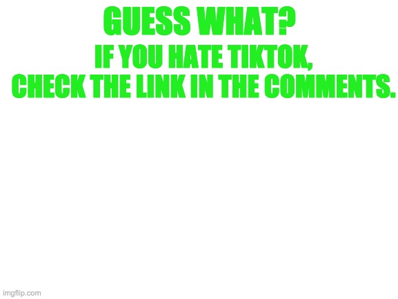 Blank White Template | GUESS WHAT? IF YOU HATE TIKTOK, CHECK THE LINK IN THE COMMENTS. | image tagged in blank white template | made w/ Imgflip meme maker