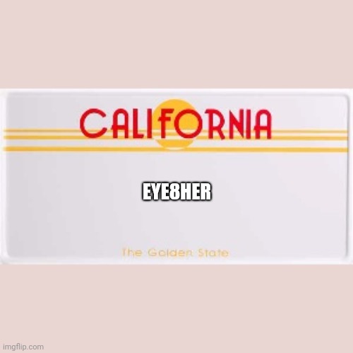 Will this pass? | EYE8HER | image tagged in ca license plate | made w/ Imgflip meme maker