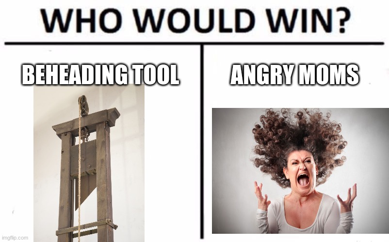 We all know | BEHEADING TOOL; ANGRY MOMS | image tagged in memes,who would win | made w/ Imgflip meme maker