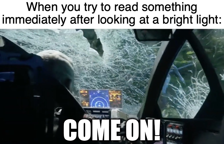 Pebble of Contour | When you try to read something immediately after looking at a bright light:; COME ON! | image tagged in memes,annoying,optical illusion,avatar | made w/ Imgflip meme maker