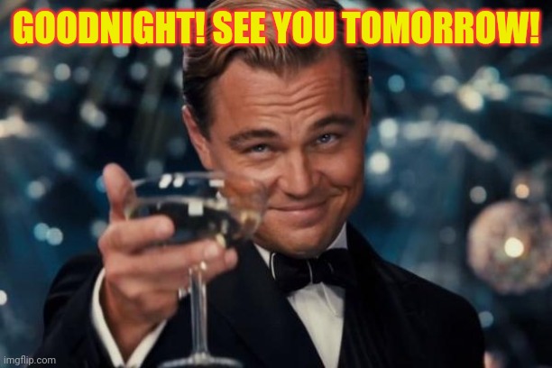 Leonardo Dicaprio Cheers Meme | GOODNIGHT! SEE YOU TOMORROW! | image tagged in memes,leonardo dicaprio cheers | made w/ Imgflip meme maker