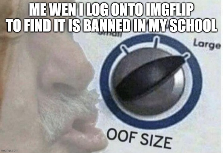 its actually not i just makin memes | ME WEN I LOG ONTO IMGFLIP TO FIND IT IS BANNED IN MY SCHOOL | image tagged in oof size large | made w/ Imgflip meme maker