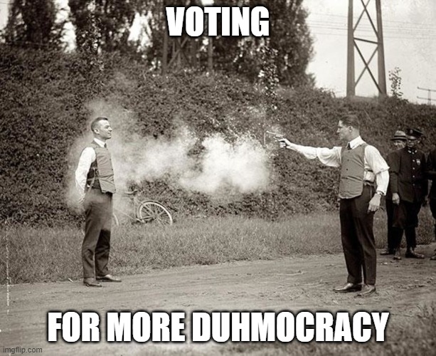 Voting - The Lesser of 2 Evils | VOTING; FOR MORE DUHMOCRACY | image tagged in democracy,marxism,stupid,ignorant | made w/ Imgflip meme maker